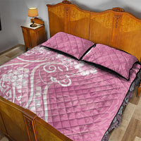 Polynesian Women's Day Quilt Bed Set Pink Hibiscus Flowers With Polynesian Pattern