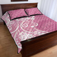 Polynesian Women's Day Quilt Bed Set Pink Hibiscus Flowers With Polynesian Pattern