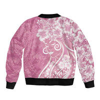 Polynesian Women's Day Sleeve Zip Bomber Jacket Pink Hibiscus Flowers With Polynesian Pattern LT05 - Polynesian Pride