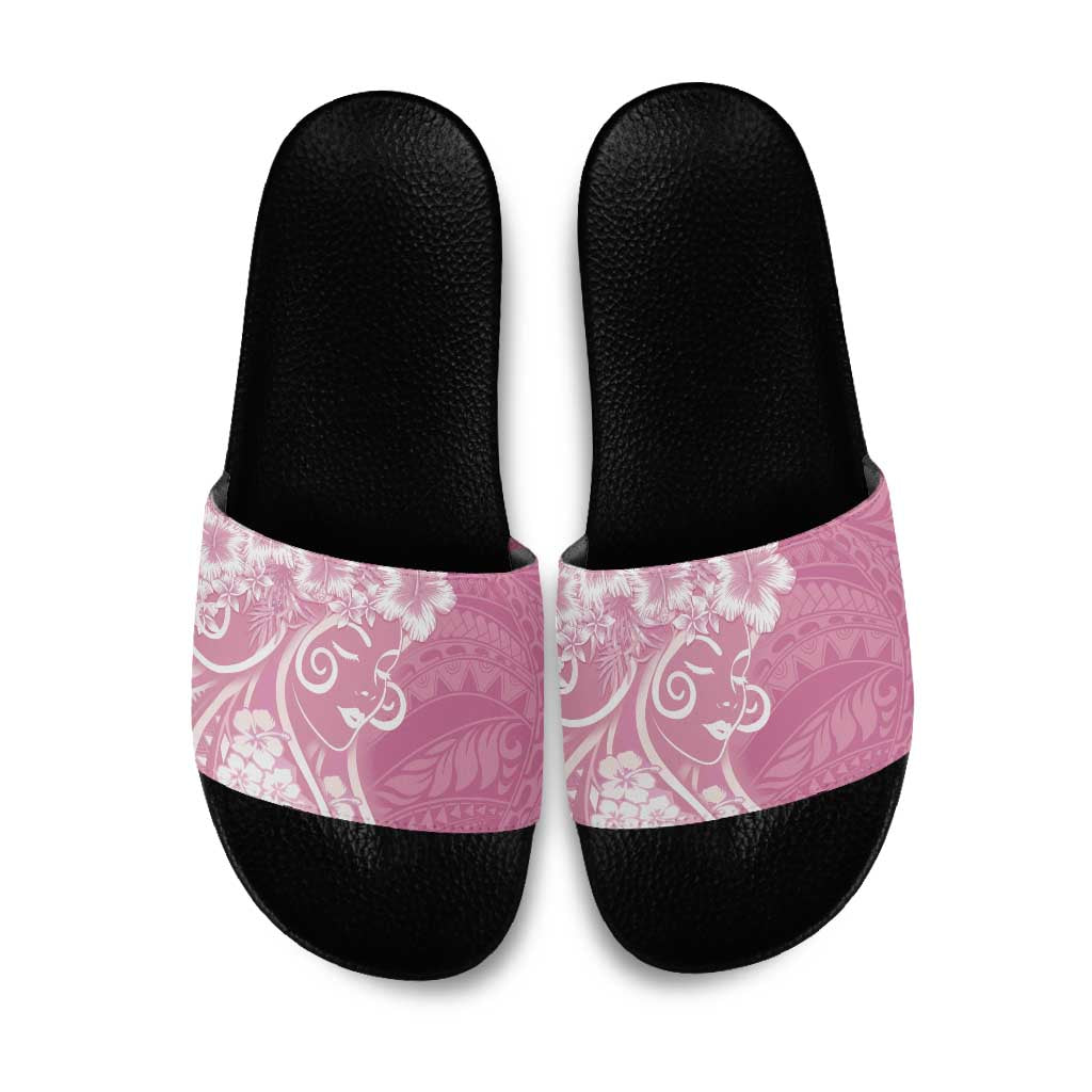 Polynesian Women's Day Slide Sandals Pink Hibiscus Flowers With Polynesian Pattern