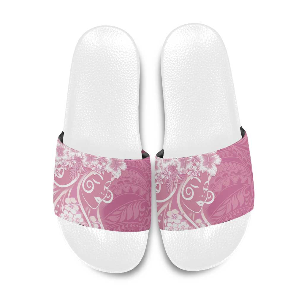 Polynesian Women's Day Slide Sandals Pink Hibiscus Flowers With Polynesian Pattern