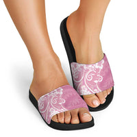 Polynesian Women's Day Slide Sandals Pink Hibiscus Flowers With Polynesian Pattern