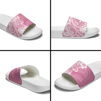 Polynesian Women's Day Slide Sandals Pink Hibiscus Flowers With Polynesian Pattern