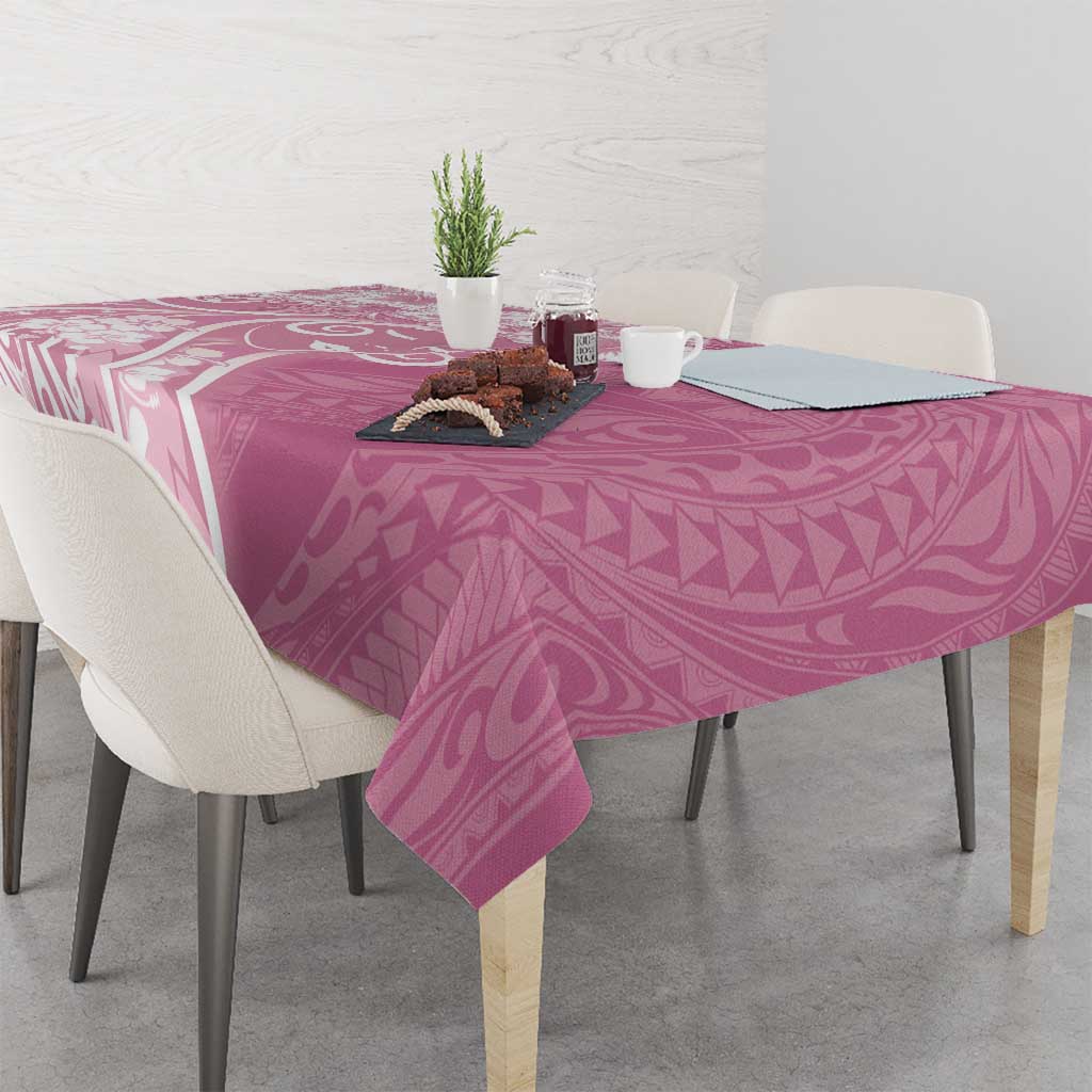 Polynesian Women's Day Tablecloth Pink Hibiscus Flowers With Polynesian Pattern