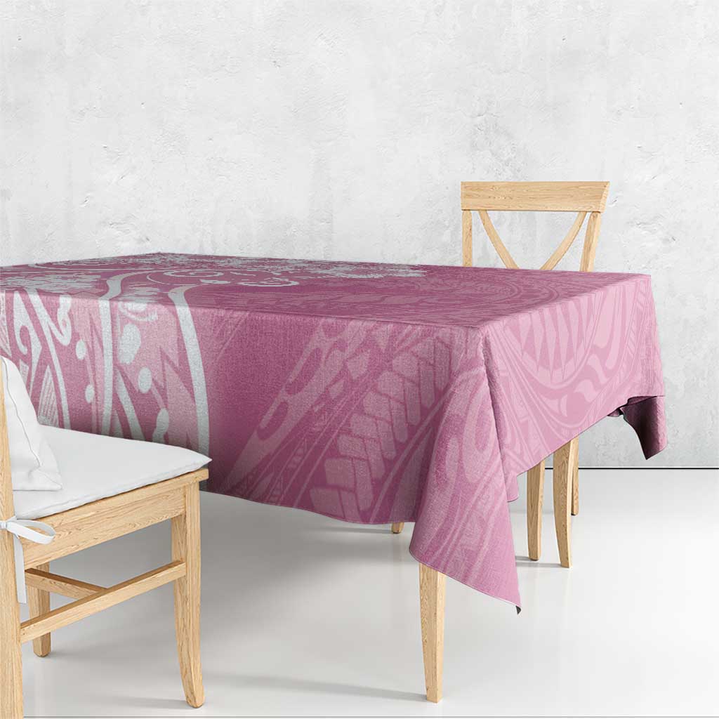 Polynesian Women's Day Tablecloth Pink Hibiscus Flowers With Polynesian Pattern