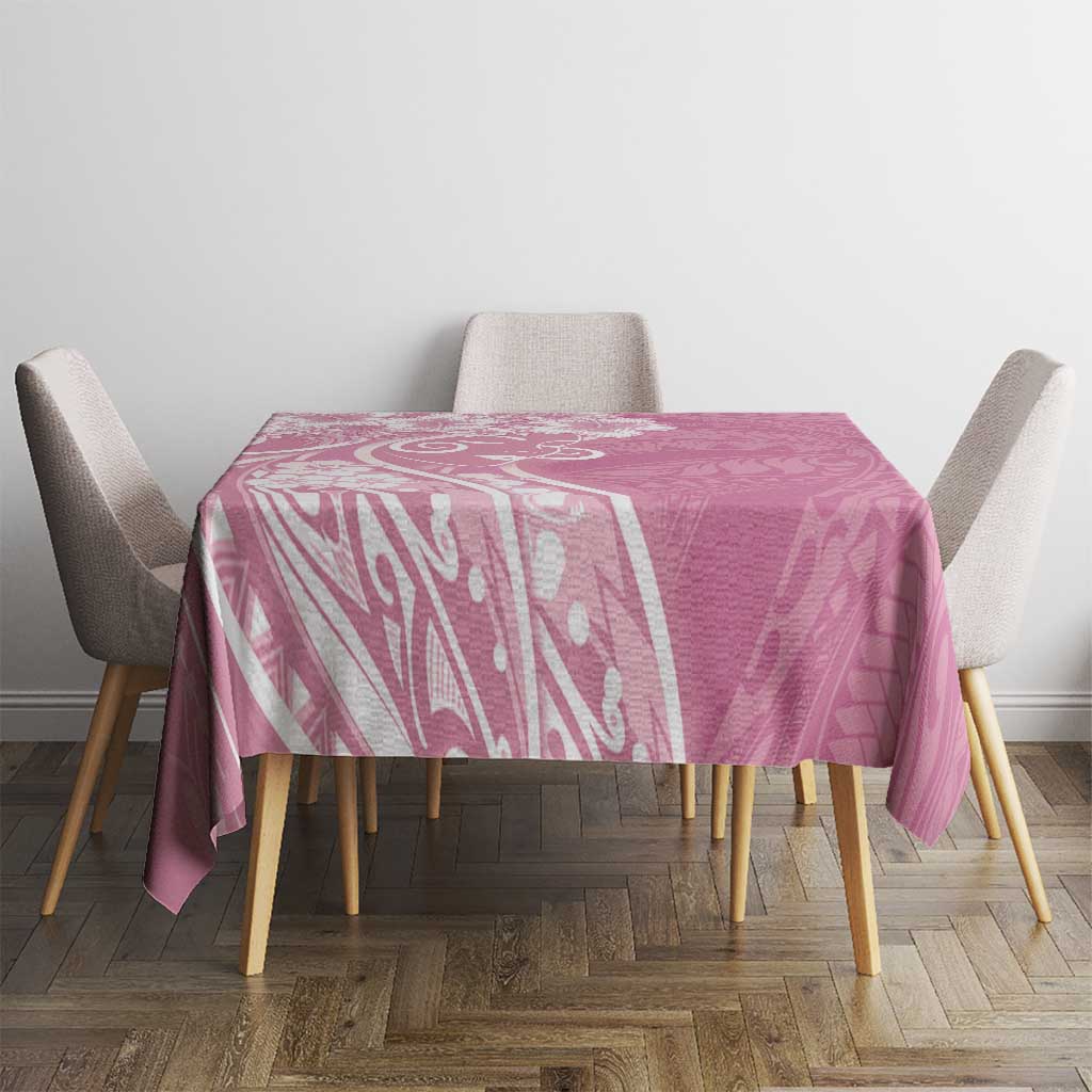 Polynesian Women's Day Tablecloth Pink Hibiscus Flowers With Polynesian Pattern
