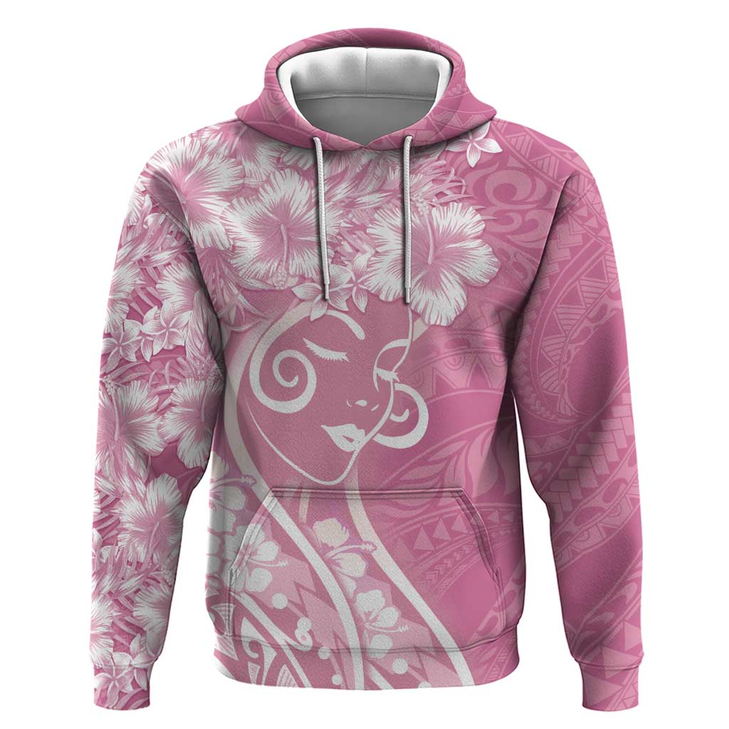 Polynesian Women's Day Zip Hoodie Pink Hibiscus Flowers With Polynesian Pattern LT05 Pullover Hoodie Pink - Polynesian Pride