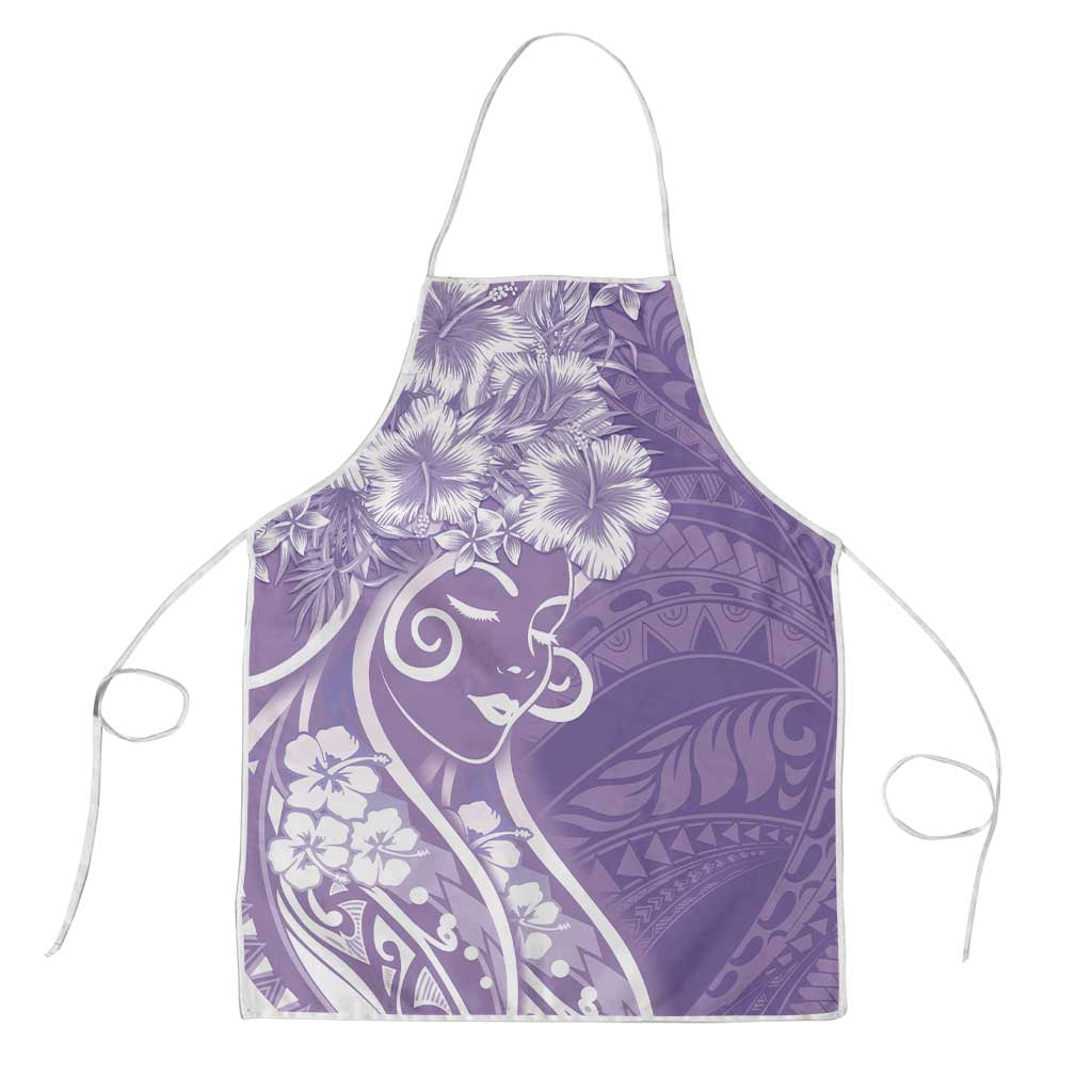 Polynesian Women's Day Apron Purple Hibiscus Flowers With Polynesian Pattern