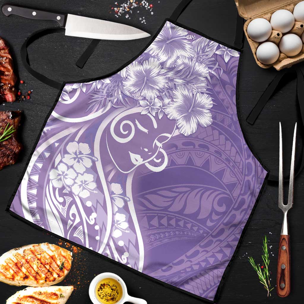 Polynesian Women's Day Apron Purple Hibiscus Flowers With Polynesian Pattern