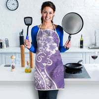 Polynesian Women's Day Apron Purple Hibiscus Flowers With Polynesian Pattern