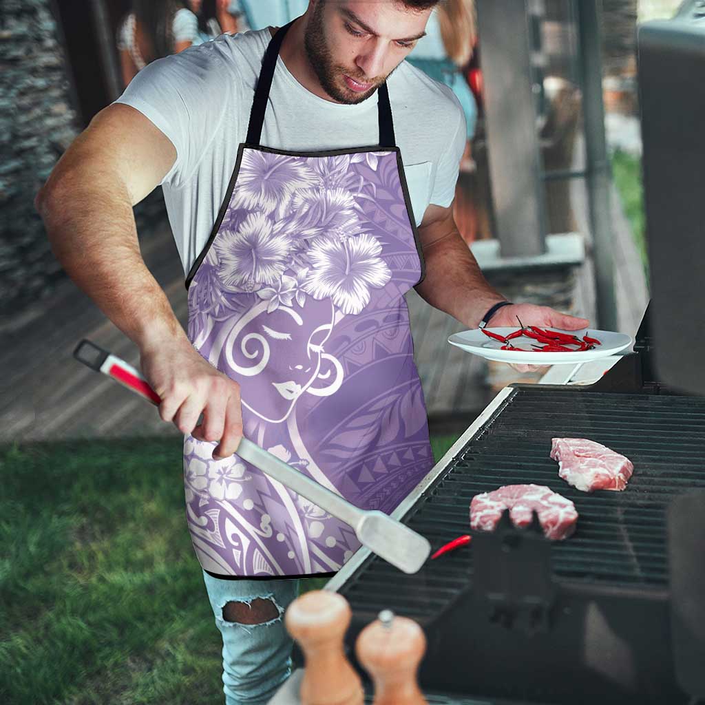 Polynesian Women's Day Apron Purple Hibiscus Flowers With Polynesian Pattern