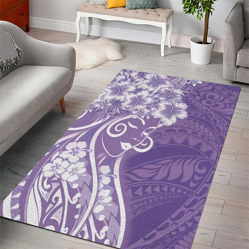 Polynesian Women's Day Area Rug Purple Hibiscus Flowers With Polynesian Pattern LT05 - Polynesian Pride