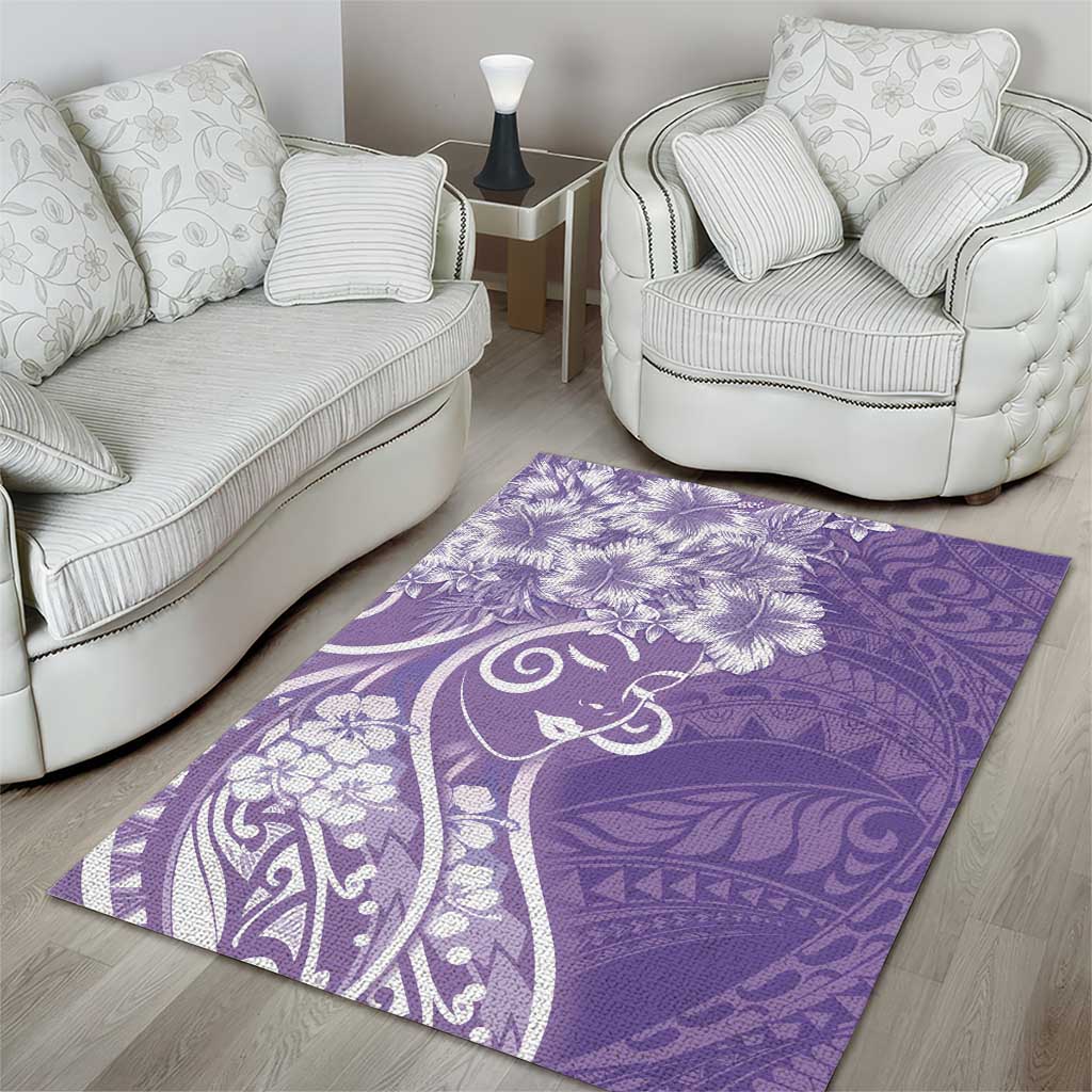 Polynesian Women's Day Area Rug Purple Hibiscus Flowers With Polynesian Pattern LT05 - Polynesian Pride