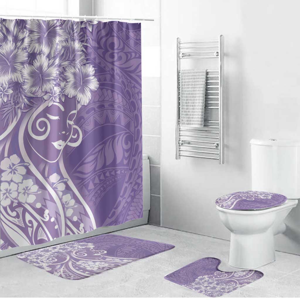 Polynesian Women's Day Bathroom Set Purple Hibiscus Flowers With Polynesian Pattern