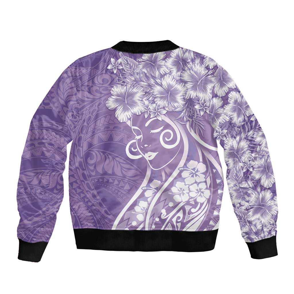 Polynesian Women's Day Bomber Jacket Purple Hibiscus Flowers With Polynesian Pattern LT05 - Polynesian Pride