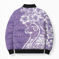 Polynesian Women's Day Bomber Puffer Jacket Purple Hibiscus Flowers With Polynesian Pattern