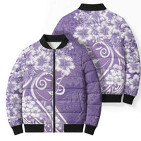 Polynesian Women's Day Bomber Puffer Jacket Purple Hibiscus Flowers With Polynesian Pattern