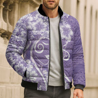 Polynesian Women's Day Bomber Puffer Jacket Purple Hibiscus Flowers With Polynesian Pattern