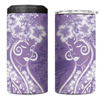 Polynesian Women's Day 4 in 1 Can Cooler Tumbler Purple Hibiscus Flowers With Polynesian Pattern
