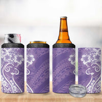 Polynesian Women's Day 4 in 1 Can Cooler Tumbler Purple Hibiscus Flowers With Polynesian Pattern
