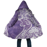 Polynesian Women's Day Cloak Purple Hibiscus Flowers With Polynesian Pattern