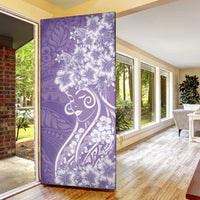 Polynesian Women's Day Door Cover Purple Hibiscus Flowers With Polynesian Pattern