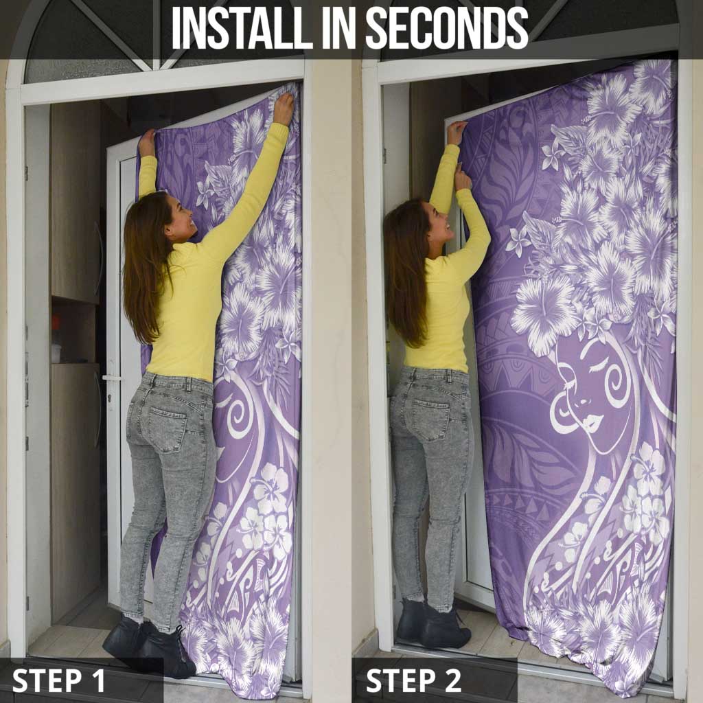 Polynesian Women's Day Door Cover Purple Hibiscus Flowers With Polynesian Pattern