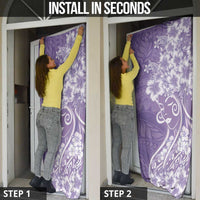 Polynesian Women's Day Door Cover Purple Hibiscus Flowers With Polynesian Pattern