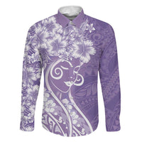 Polynesian Women's Day Family Matching Long Sleeve Bodycon Dress and Hawaiian Shirt Purple Hibiscus Flowers With Polynesian Pattern LT05 Dad's Shirt - Long Sleeve Purple - Polynesian Pride