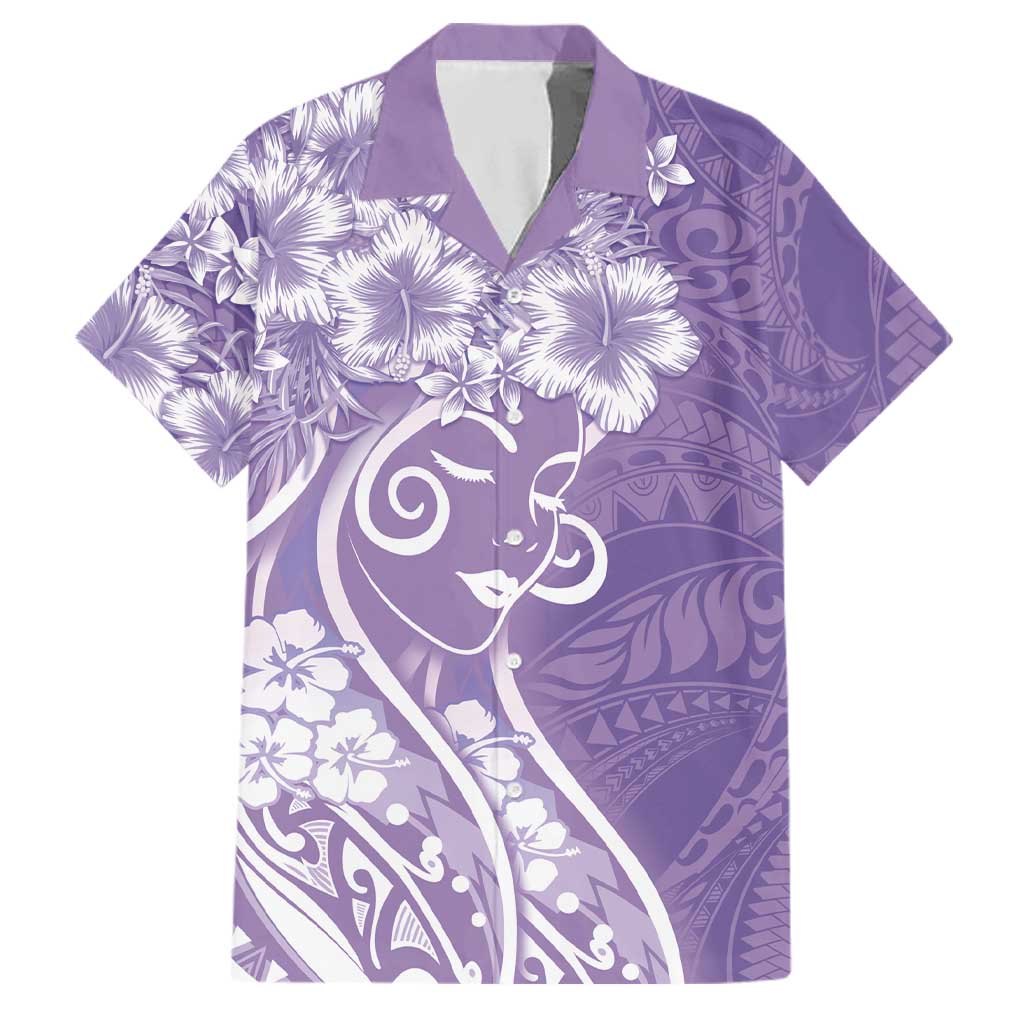Polynesian Women's Day Family Matching Mermaid Dress and Hawaiian Shirt Purple Hibiscus Flowers With Polynesian Pattern LT05 Dad's Shirt - Short Sleeve Purple - Polynesian Pride