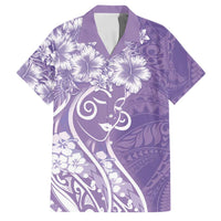 Polynesian Women's Day Family Matching Off The Shoulder Long Sleeve Dress and Hawaiian Shirt Purple Hibiscus Flowers With Polynesian Pattern LT05 Dad's Shirt - Short Sleeve Purple - Polynesian Pride