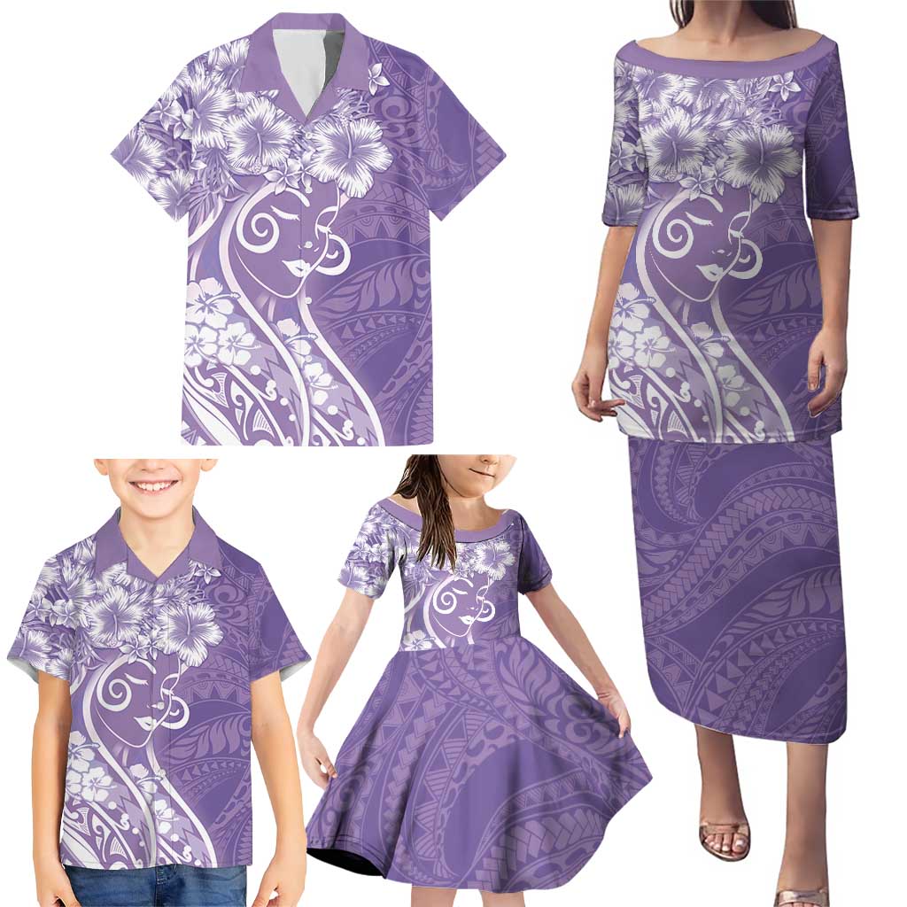 Polynesian Women's Day Family Matching Puletasi and Hawaiian Shirt Purple Hibiscus Flowers With Polynesian Pattern LT05 - Polynesian Pride
