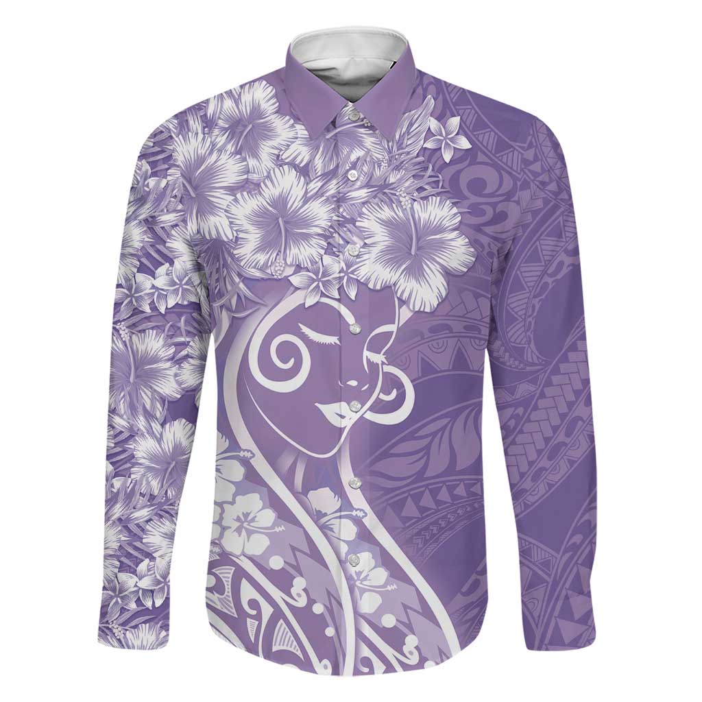 Polynesian Women's Day Family Matching Short Sleeve Bodycon Dress and Hawaiian Shirt Purple Hibiscus Flowers With Polynesian Pattern LT05 Dad's Shirt - Long Sleeve Purple - Polynesian Pride