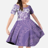 Polynesian Women's Day Family Matching Summer Maxi Dress and Hawaiian Shirt Purple Hibiscus Flowers With Polynesian Pattern LT05 Daughter's Dress Purple - Polynesian Pride