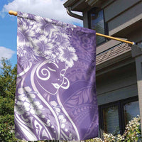 Polynesian Women's Day Garden Flag Purple Hibiscus Flowers With Polynesian Pattern