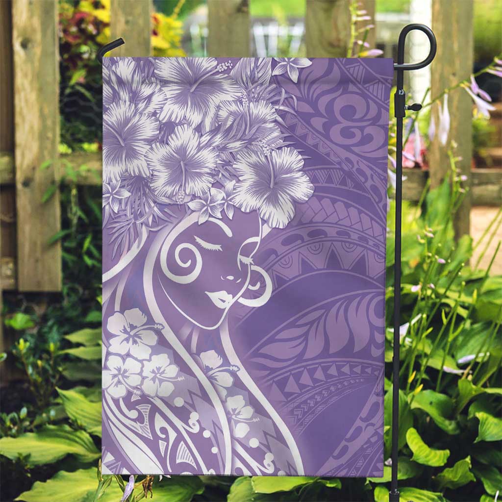 Polynesian Women's Day Garden Flag Purple Hibiscus Flowers With Polynesian Pattern