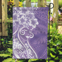 Polynesian Women's Day Garden Flag Purple Hibiscus Flowers With Polynesian Pattern