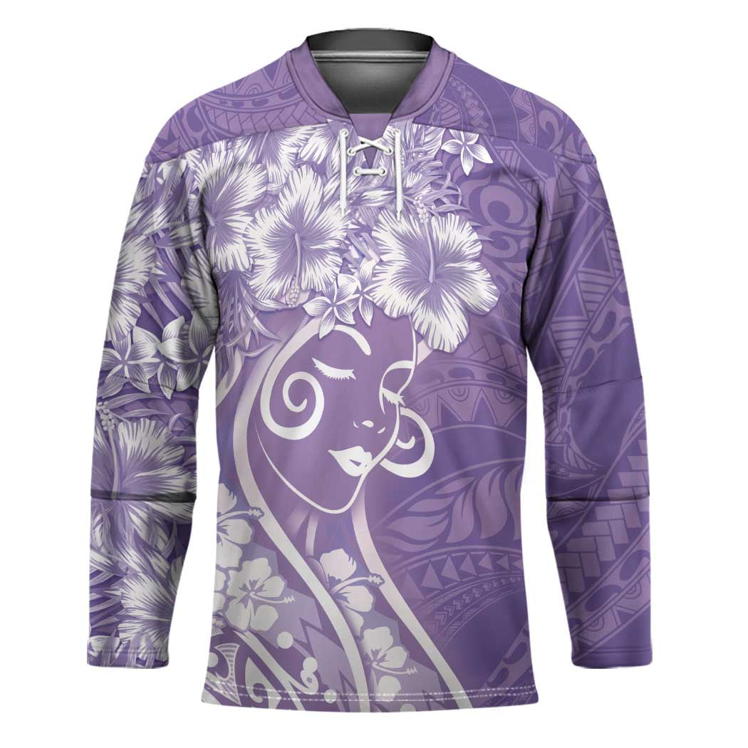Polynesian Women's Day Hockey Jersey Purple Hibiscus Flowers With Polynesian Pattern LT05 Unisex Purple - Polynesian Pride