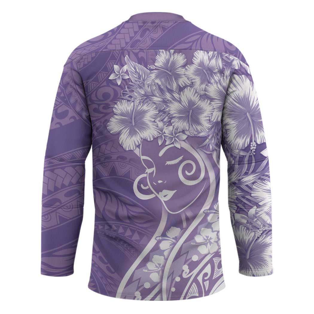 Polynesian Women's Day Hockey Jersey Purple Hibiscus Flowers With Polynesian Pattern LT05 - Polynesian Pride