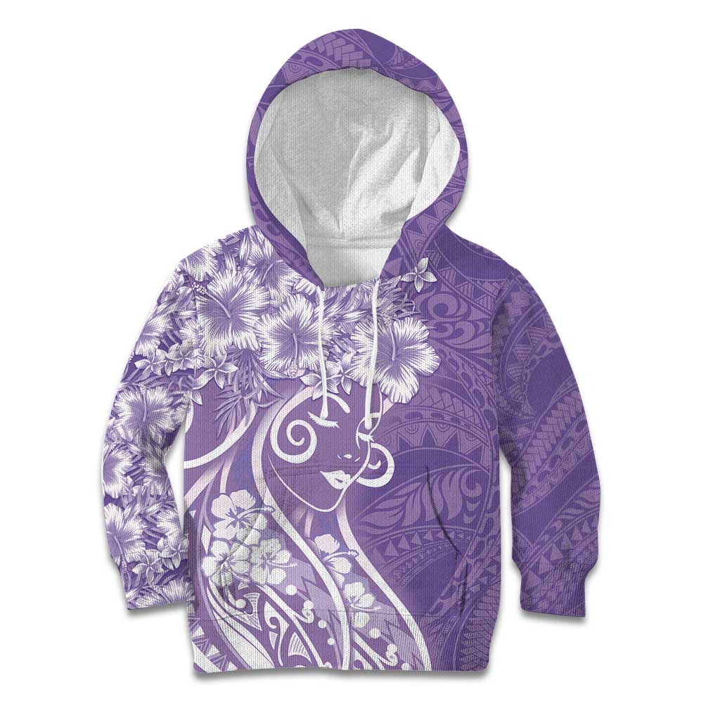 Polynesian Women's Day Kid Hoodie Purple Hibiscus Flowers With Polynesian Pattern LT05 Hoodie Purple - Polynesian Pride