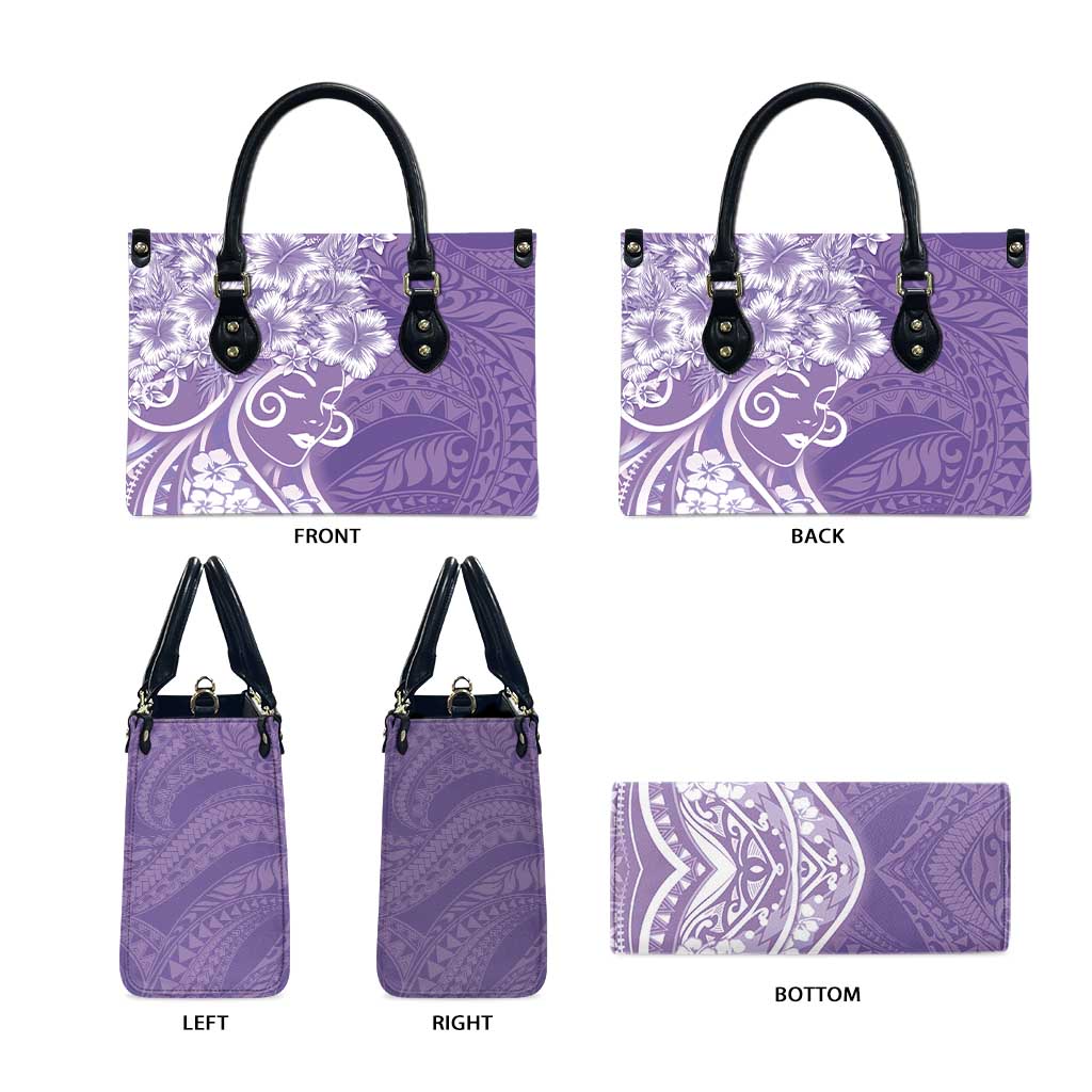 Polynesian Women's Day Leather Bag Purple Hibiscus Flowers With Polynesian Pattern