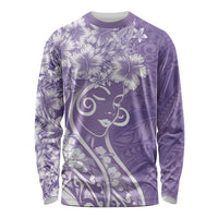 Polynesian Women's Day Long Sleeve Shirt Purple Hibiscus Flowers With Polynesian Pattern