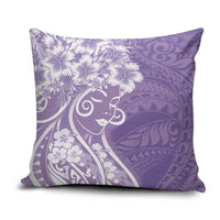 Polynesian Women's Day Pillow Cover Purple Hibiscus Flowers With Polynesian Pattern