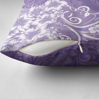 Polynesian Women's Day Pillow Cover Purple Hibiscus Flowers With Polynesian Pattern