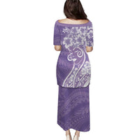 Polynesian Women's Day Puletasi Purple Hibiscus Flowers With Polynesian Pattern LT05 - Polynesian Pride
