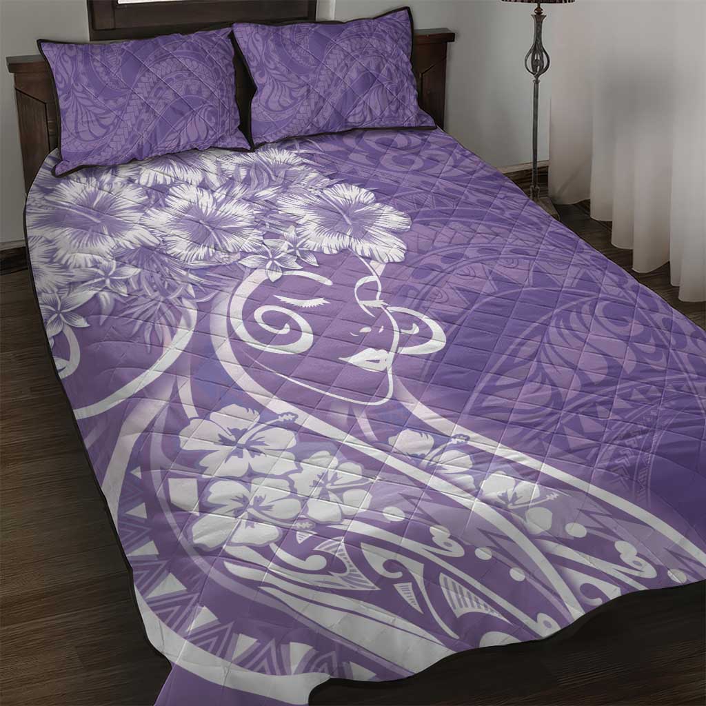 Polynesian Women's Day Quilt Bed Set Purple Hibiscus Flowers With Polynesian Pattern LT05 Purple - Polynesian Pride