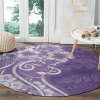 Polynesian Women's Day Round Carpet Purple Hibiscus Flowers With Polynesian Pattern