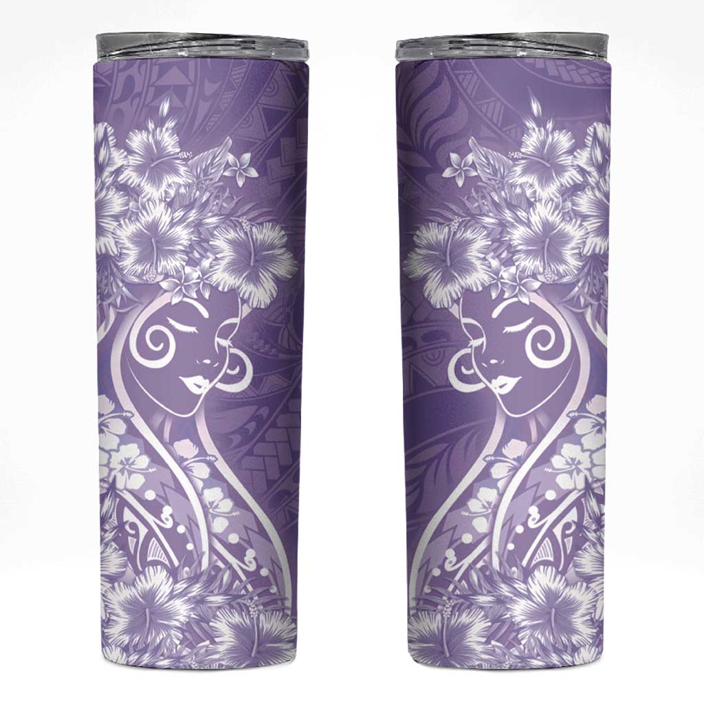 Polynesian Women's Day Skinny Tumbler Purple Hibiscus Flowers With Polynesian Pattern LT05 Purple - Polynesian Pride