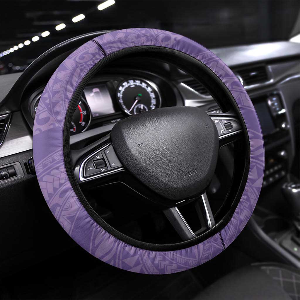 Polynesian Women's Day Steering Wheel Cover Purple Hibiscus Flowers With Polynesian Pattern LT05 Universal Fit Purple - Polynesian Pride