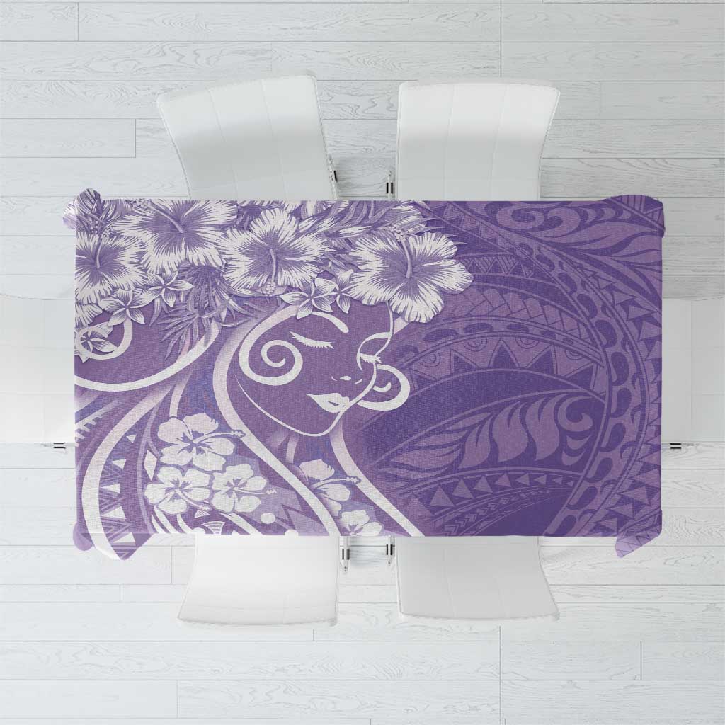 Polynesian Women's Day Tablecloth Purple Hibiscus Flowers With Polynesian Pattern